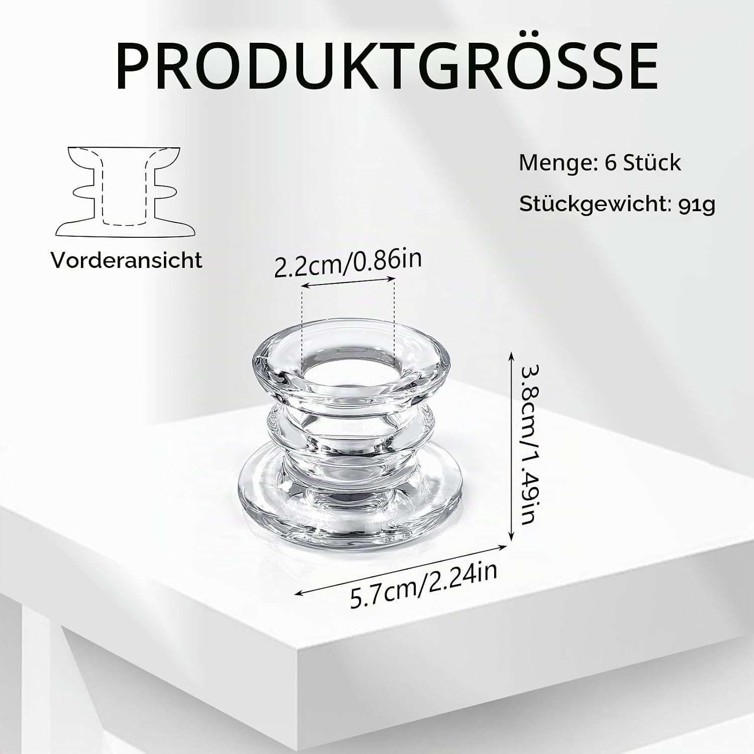 6 Stück Kerzenständer Glas,Kerzenhalter für Stabkerzen,Stabkerzenhalter Glas für Hochzeit Weihnachten Party (Transparent) 2