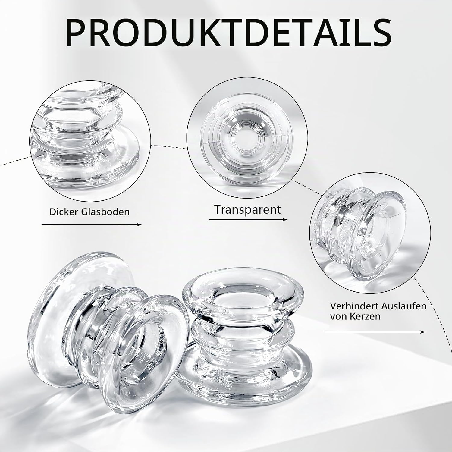 6 Stück Kerzenständer Glas,Kerzenhalter für Stabkerzen,Stabkerzenhalter Glas für Hochzeit Weihnachten Party (Transparent) 3