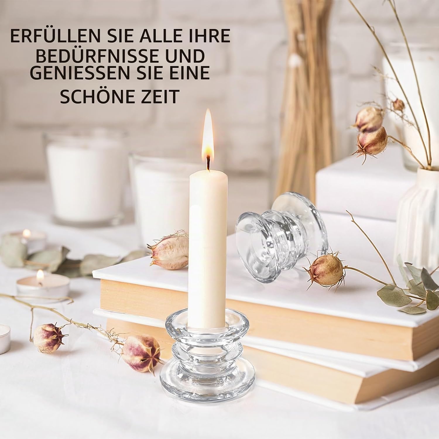 6 Stück Kerzenständer Glas,Kerzenhalter für Stabkerzen,Stabkerzenhalter Glas für Hochzeit Weihnachten Party (Transparent) 4