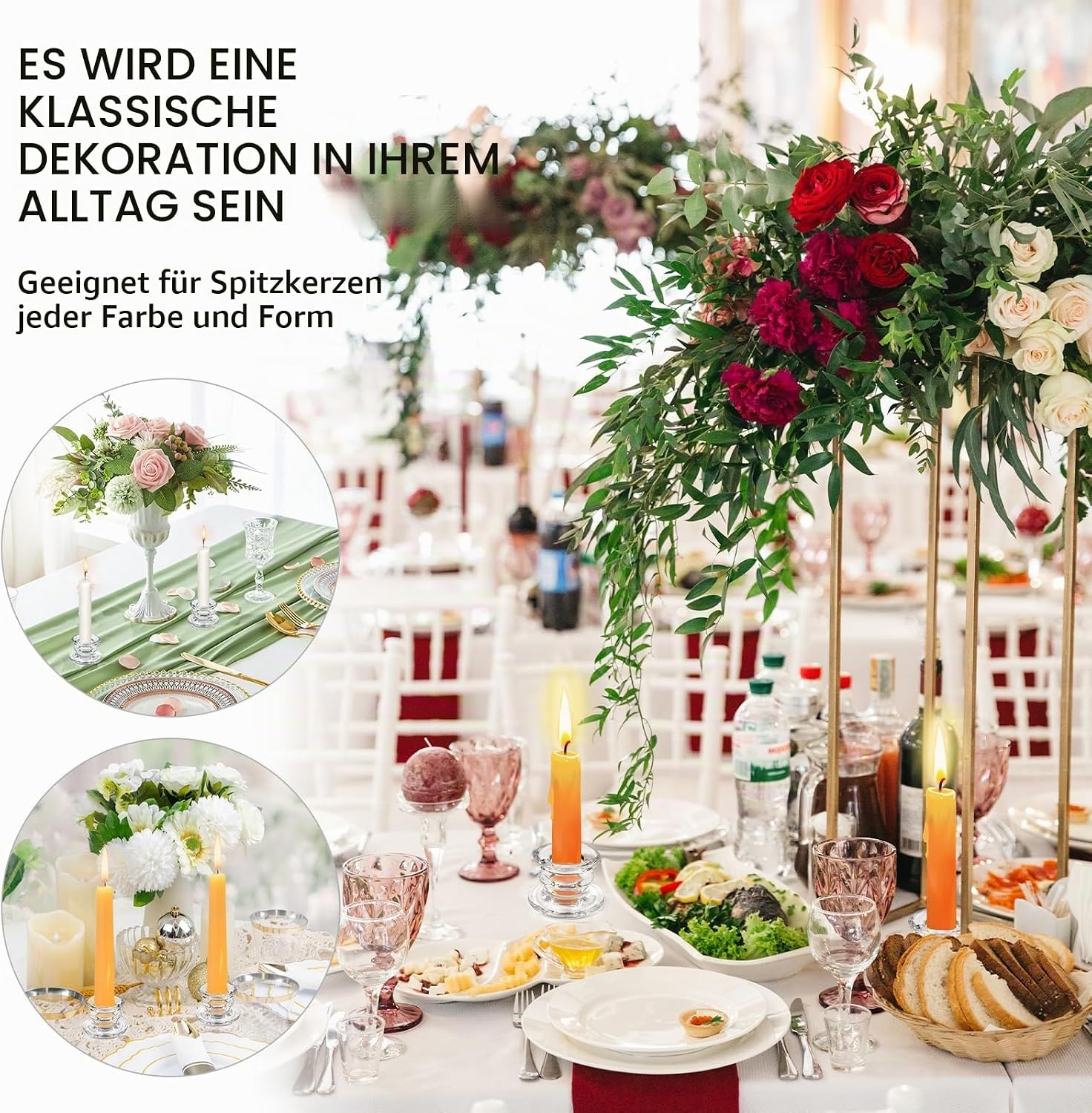 6 Stück Kerzenständer Glas,Kerzenhalter für Stabkerzen,Stabkerzenhalter Glas für Hochzeit Weihnachten Party (Transparent) 5