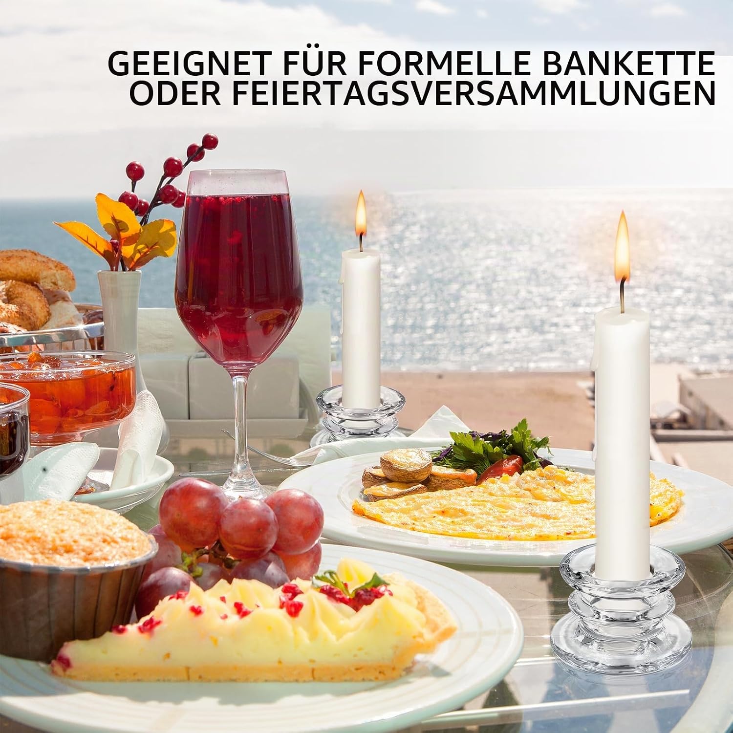 6 Stück Kerzenständer Glas,Kerzenhalter für Stabkerzen,Stabkerzenhalter Glas für Hochzeit Weihnachten Party (Transparent) 6