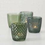 Windlicht Marilu 4-tlg. aus Glas, grün, lackiert mit Relief, rund 3