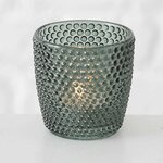Windlicht Marilu 4-tlg. aus Glas, grün, lackiert mit Relief, rund 5