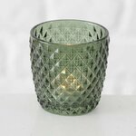 Windlicht Marilu 4-tlg. aus Glas, grün, lackiert mit Relief, rund 6