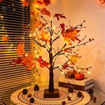 Herbstdeko Ahornblatt Baum mit Lichterketten 61cm 5