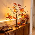Herbstdeko Ahornblatt Baum mit Lichterketten 61cm 7