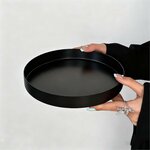 Deko Tablett Schwarz Rund | Rundes Serviertablett Schwarz Matt Design Dekoteller und Dekotablett aus Metall für Adventskran 3