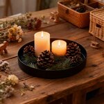 Deko Tablett Schwarz Rund | Rundes Serviertablett Schwarz Matt Design Dekoteller und Dekotablett aus Metall für Adventskran 4