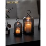 NUPTIO Windlicht Schwarz Wohnzimmer Deko: 2er Kerzenständer Laternen Glas 29cm + 21.5cm Schwarz 9