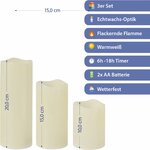 3er Set LED Kerzen Echtwachs-Optik Outdoor | 3 Größen Kunststoff elfenbein | Flackerfunktion warmweiß inkl. 5h Timer batter 2