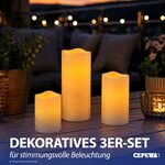 3er Set LED Kerzen Echtwachs-Optik Outdoor | 3 Größen Kunststoff elfenbein | Flackerfunktion warmweiß inkl. 5h Timer batter 3