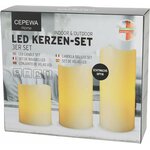 3er Set LED Kerzen Echtwachs-Optik Outdoor | 3 Größen Kunststoff elfenbein | Flackerfunktion warmweiß inkl. 5h Timer batter 8