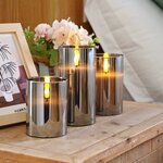 Homemory Grau Glas Flammenlose Kerzen, Batteriebetriebene LED Stumpenkerzen mit Fernbedienung und Timer, Elektrische Kerzen 6