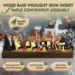 Adventskranz Modern, Adventskranz Metall mit Holz Haltern, Adventsgesteck Länglich, Kerzenhalter Adventkranz Teelichter für 2
