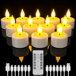 Zwölf weiße LED-Teelichter mit schwarzem Docht und warmweißem Licht
