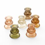 Sechs gerippte Kerzenhalter aus braunem Glas für Stabkerzen