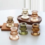 Kerzenhalter Glas 6er Set, Vintage Stabkerzenhalter Gerippt, Kerzenständer für Stabkerzen, Bunte Kerzenständer Set als Tisc 2