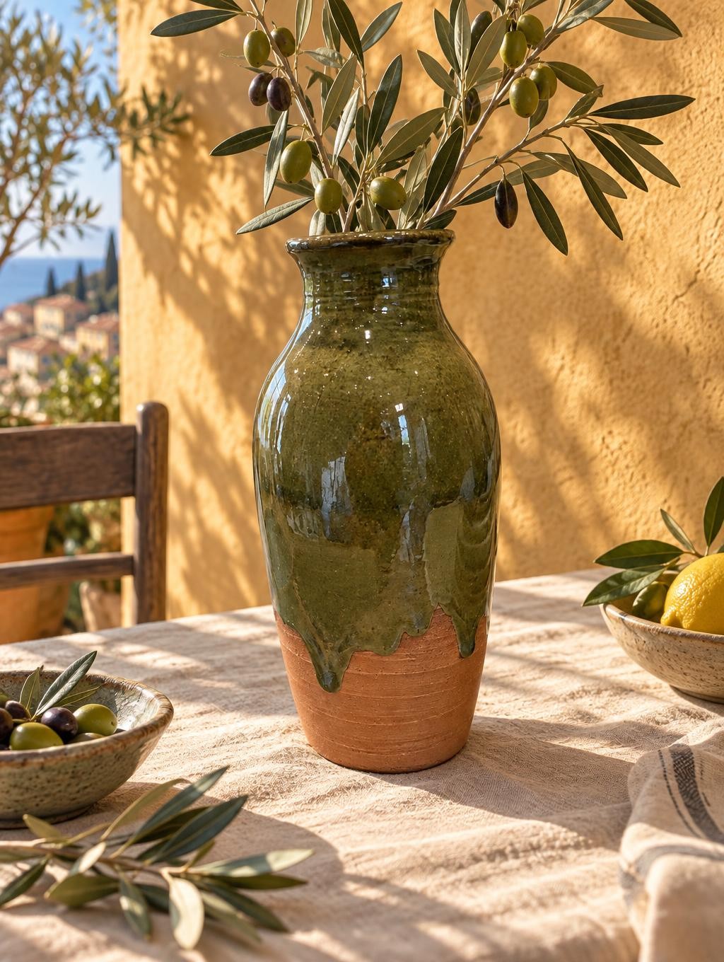 Émail olive, terre brute