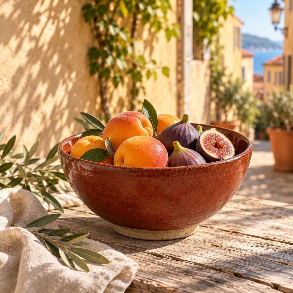 Bol Lympia rempli dabricots et de figues, au soleil