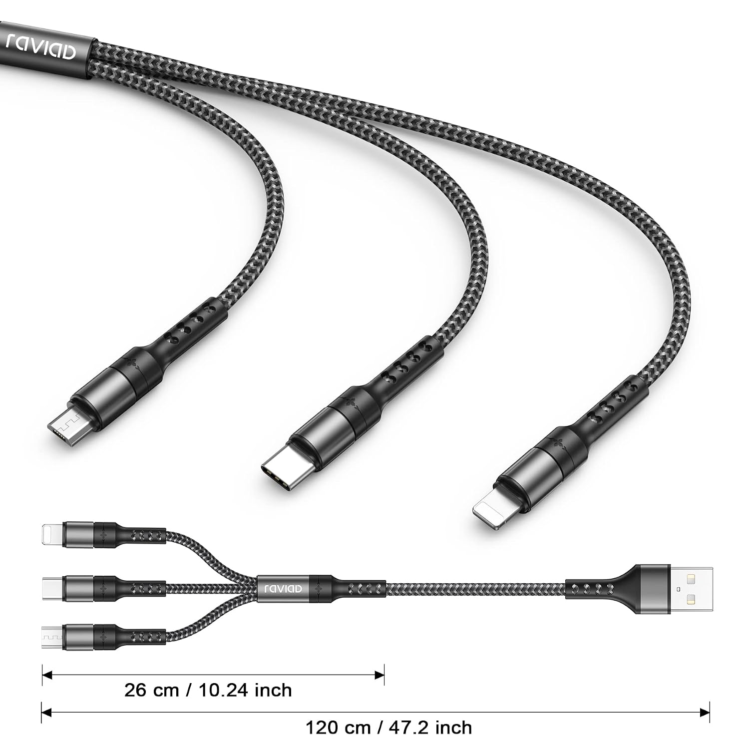 Longueur du câble 3 en 1 : 1,2 m