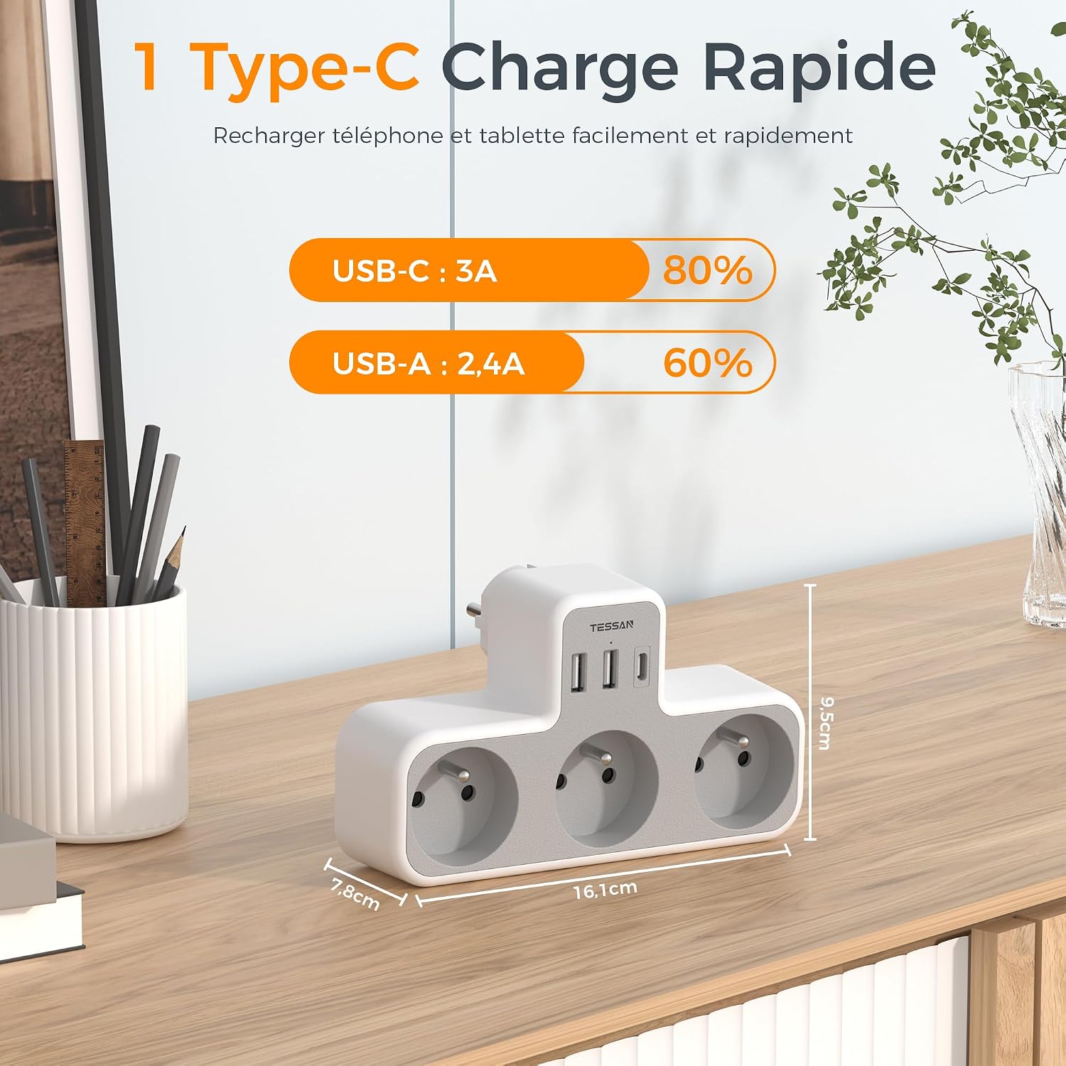 Port USB-C de charge rapide de la multiprise