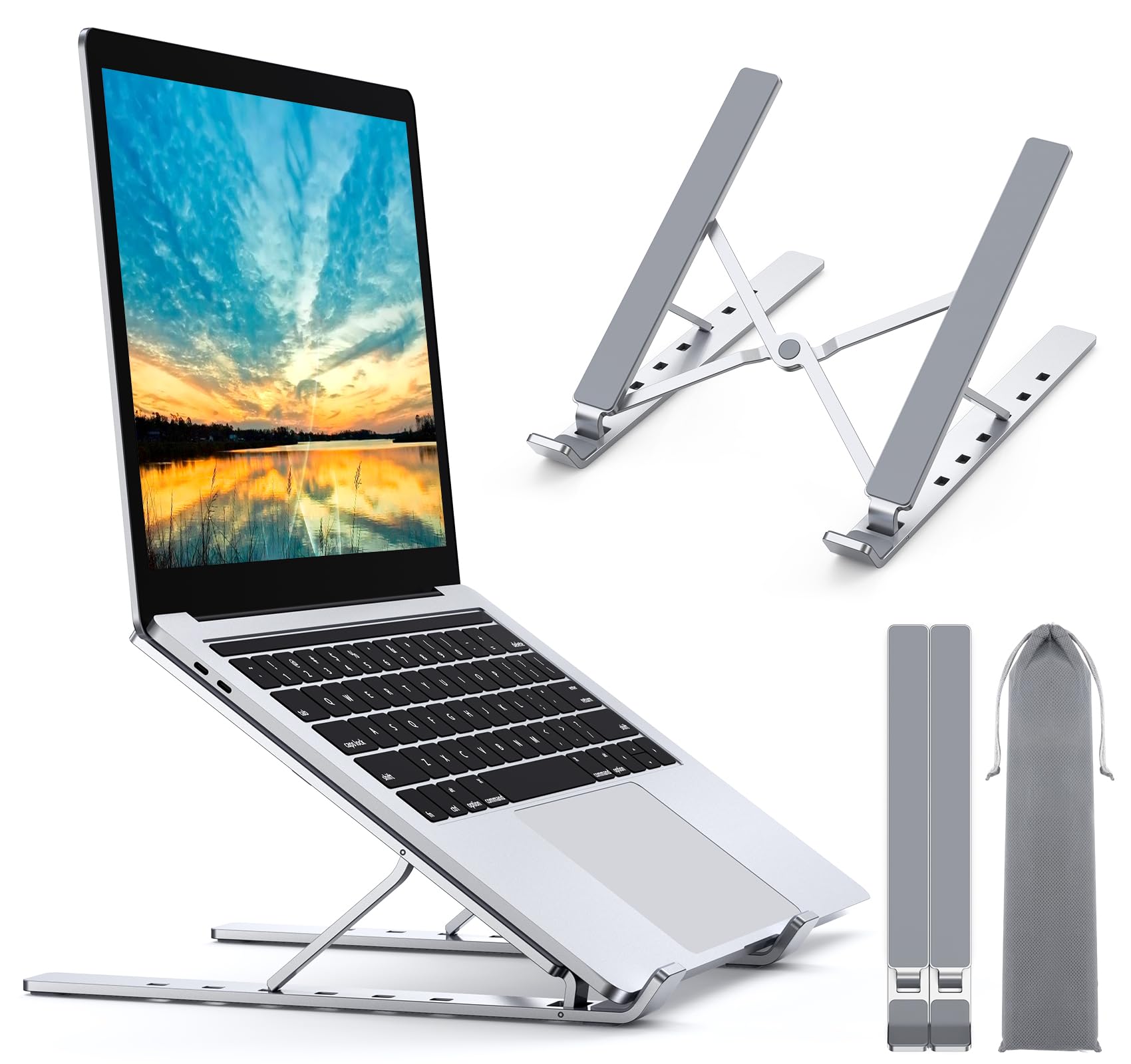 Support d'ordinateur portable pliable en aluminium avec un ordinateur posé dessus