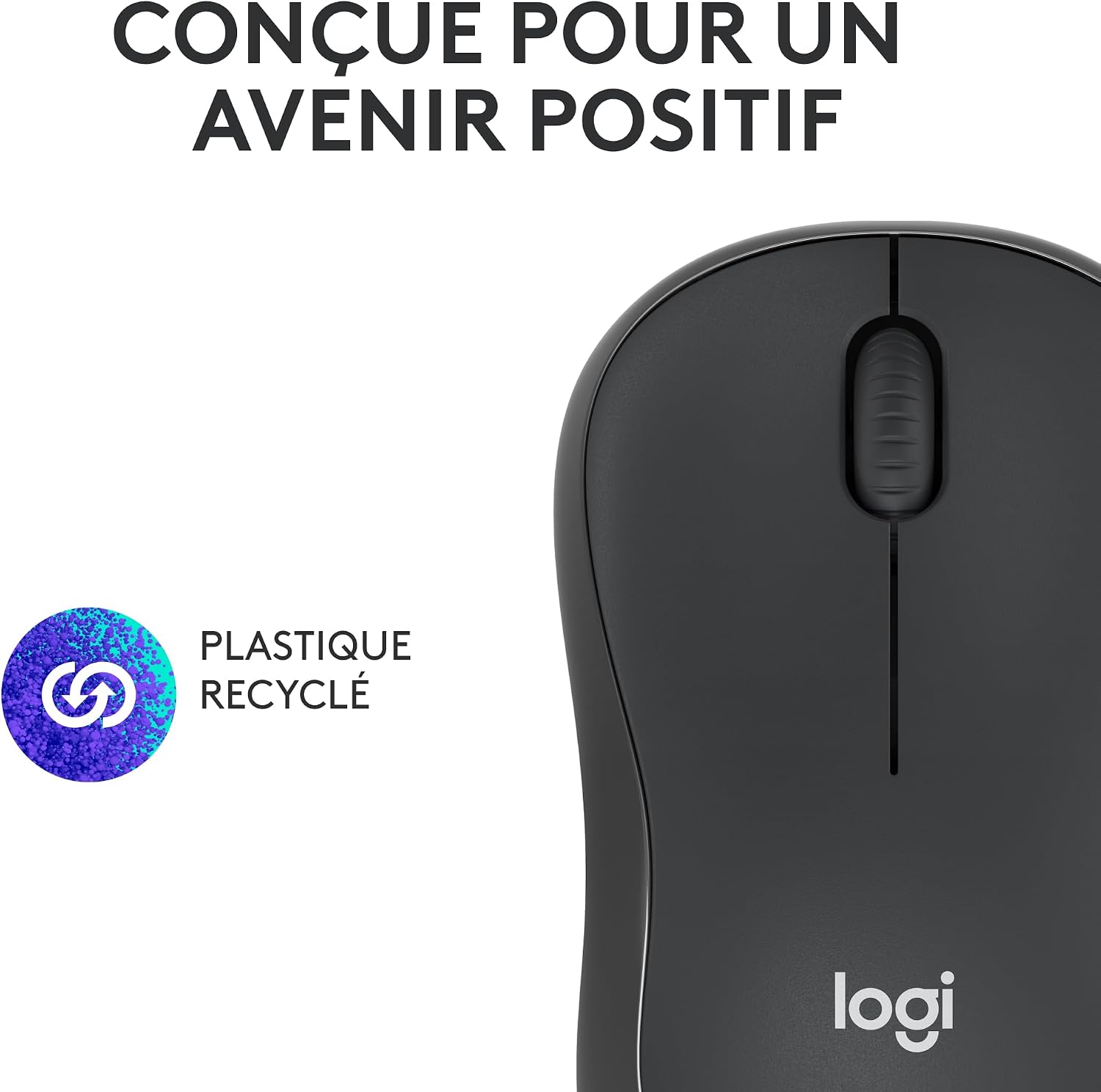 Souris fabriquée en partie en plastique recyclé