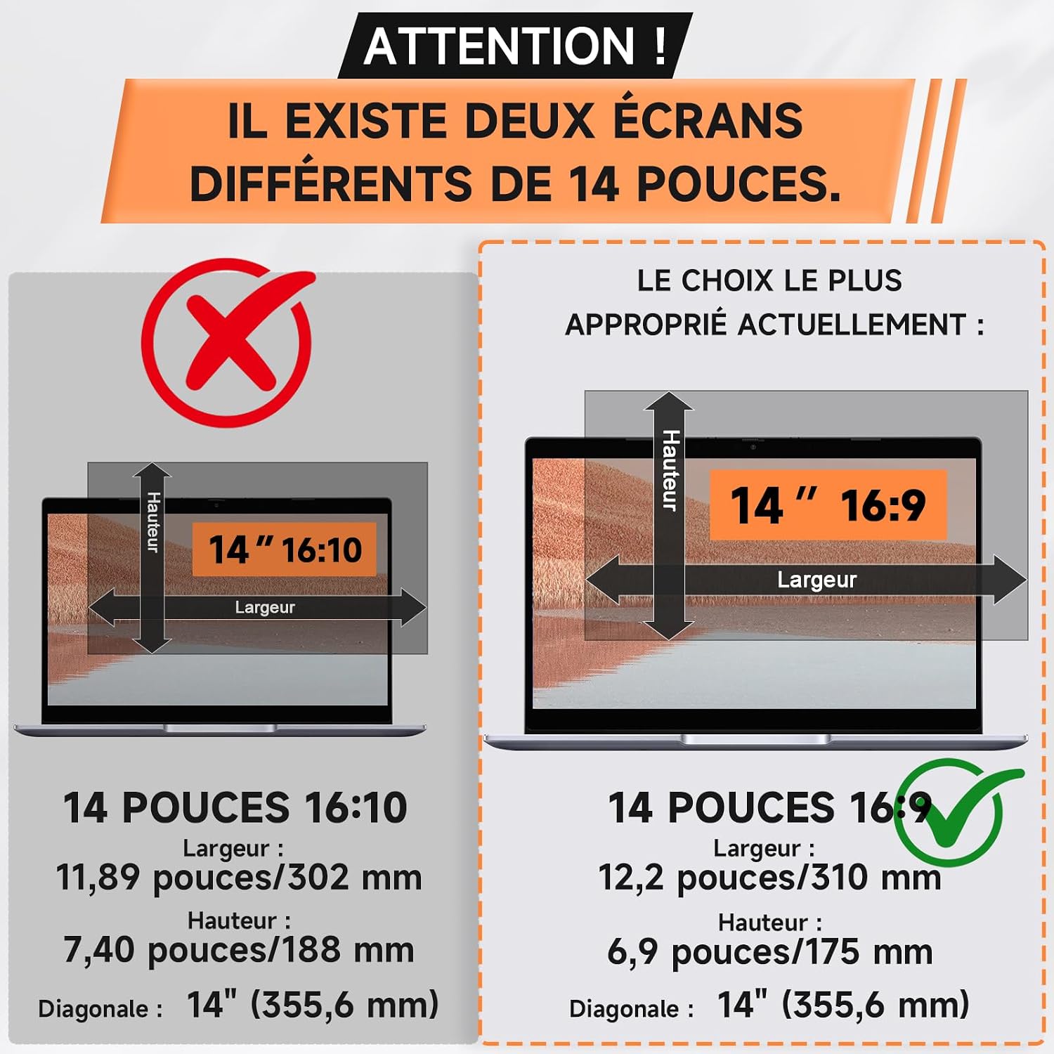 Différence entre les écrans 14 pouces 16:10 et 16:9 avant dacheter