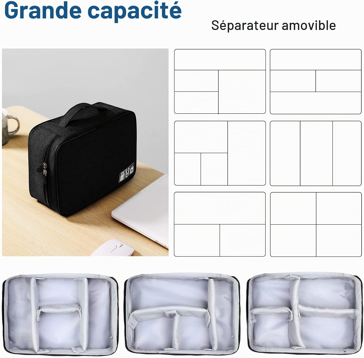 Grande capacité de la trousse avec séparateurs amovibles