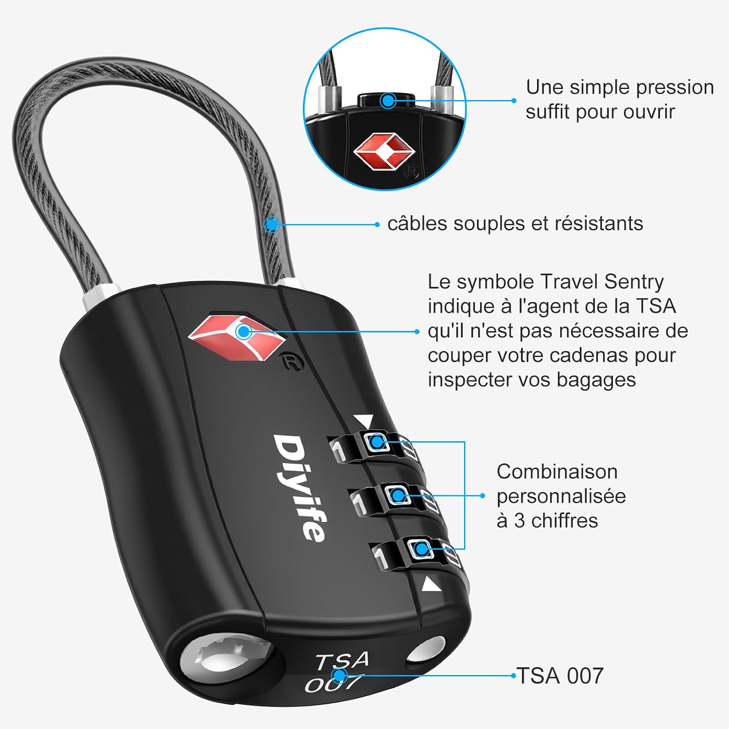 Fonctionnement du cadenas TSA et de son code à trois chiffres