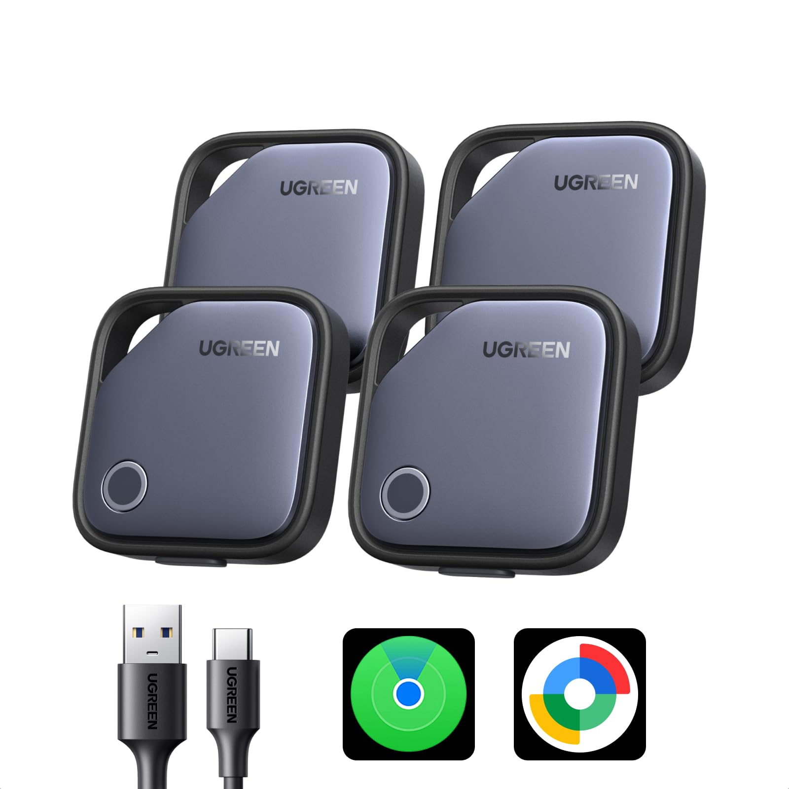 Traceurs Bluetooth rechargeables UGREEN FineTrack, iPhone ou Android, lot de 4