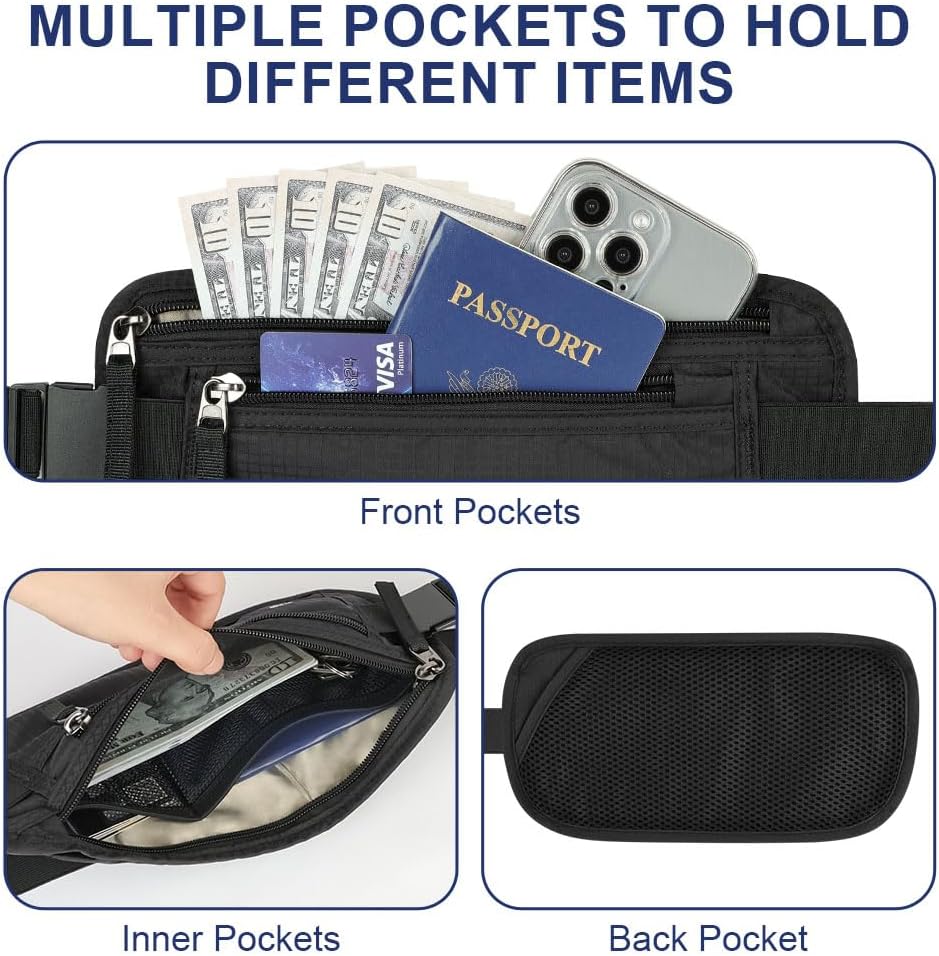 Poches de la ceinture pour passeport, cartes, billets et téléphone