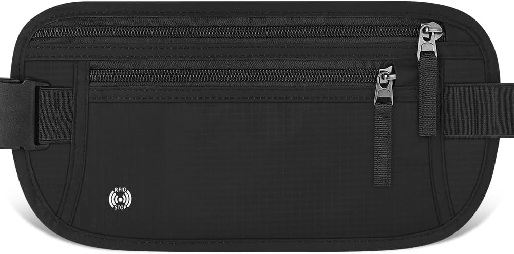 Ceinture de voyage noire vue de face