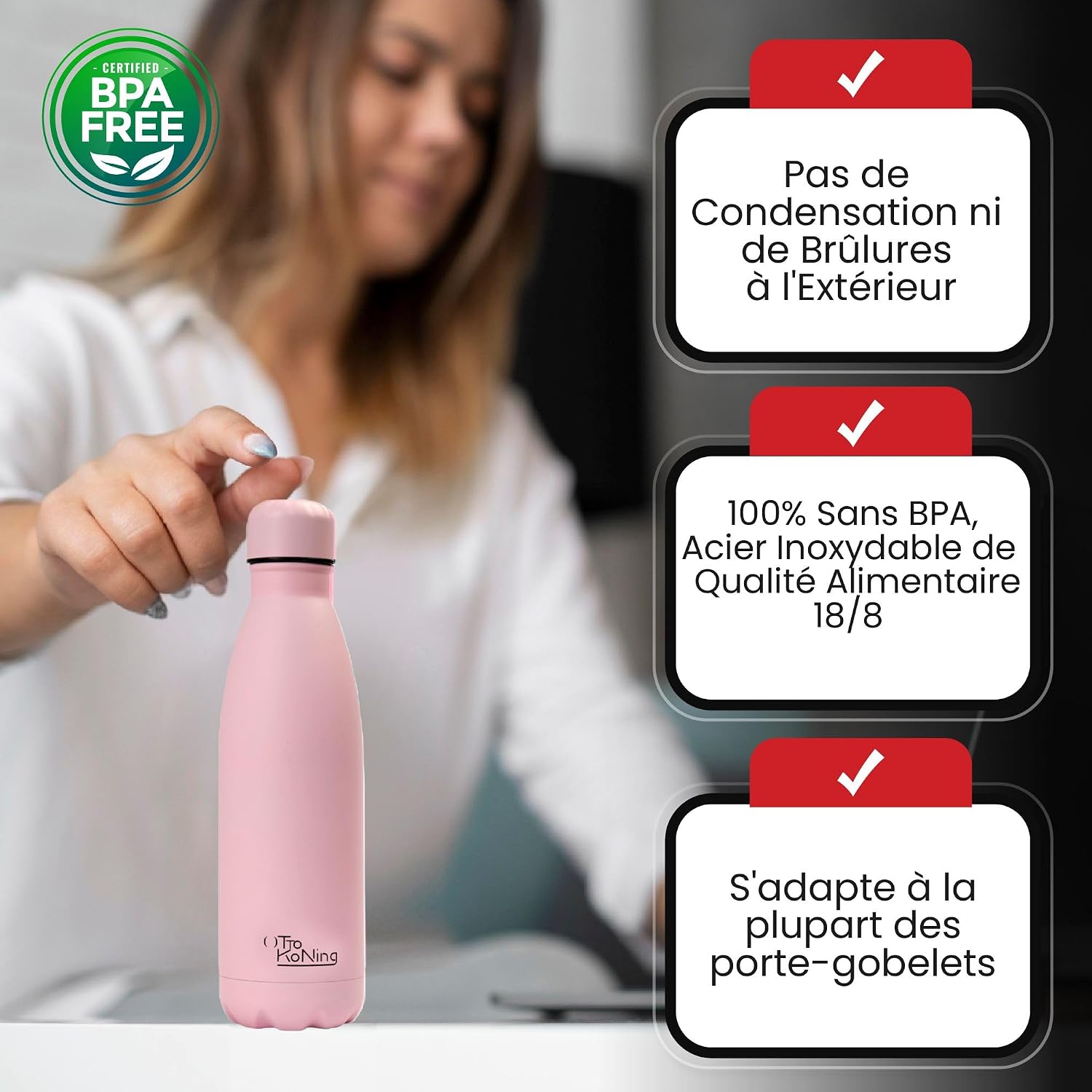 Gourde en inox sans BPA, sans goût ni odeur
