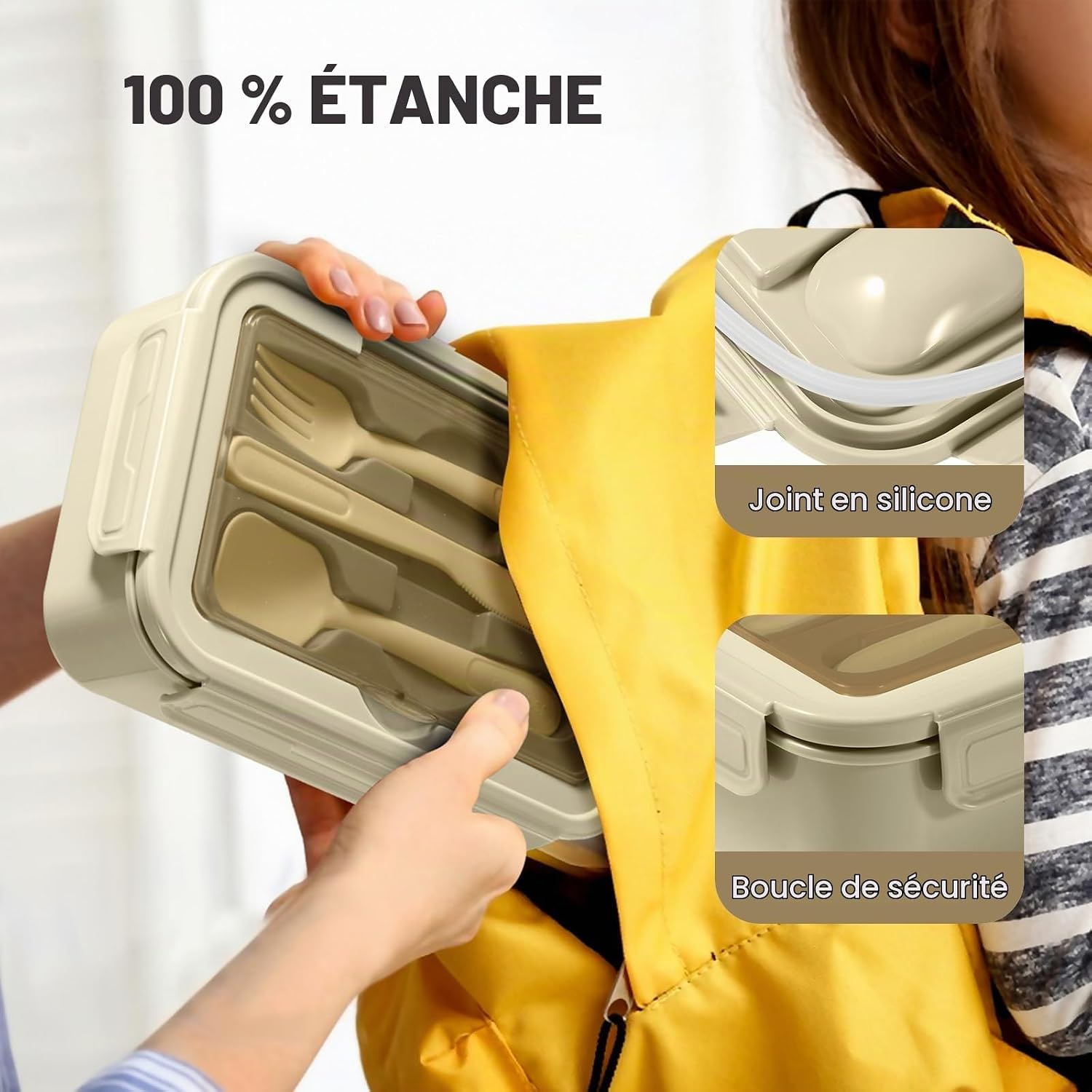 Boîte repas étanche glissée dans un sac