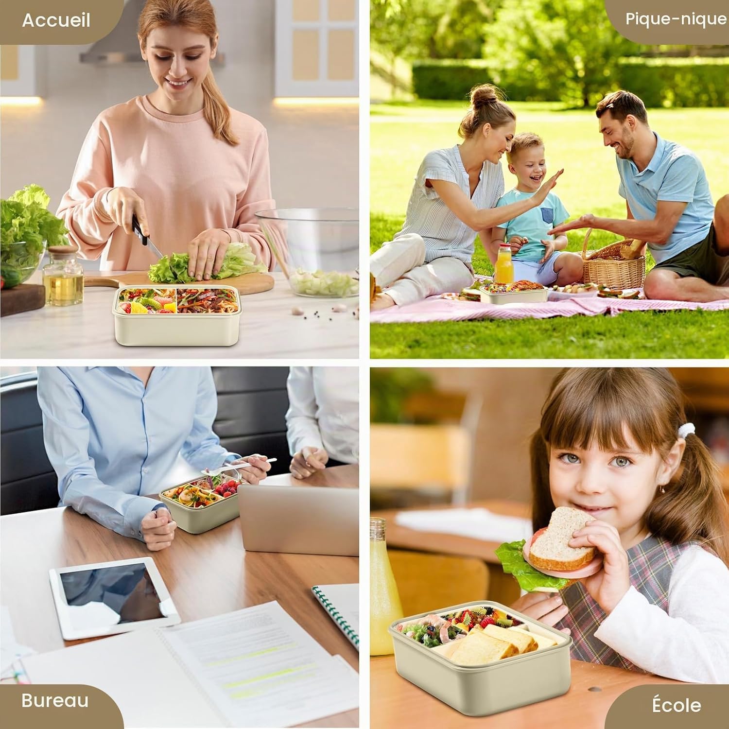 Boîte repas utilisée au bureau, en pique-nique et à lécole