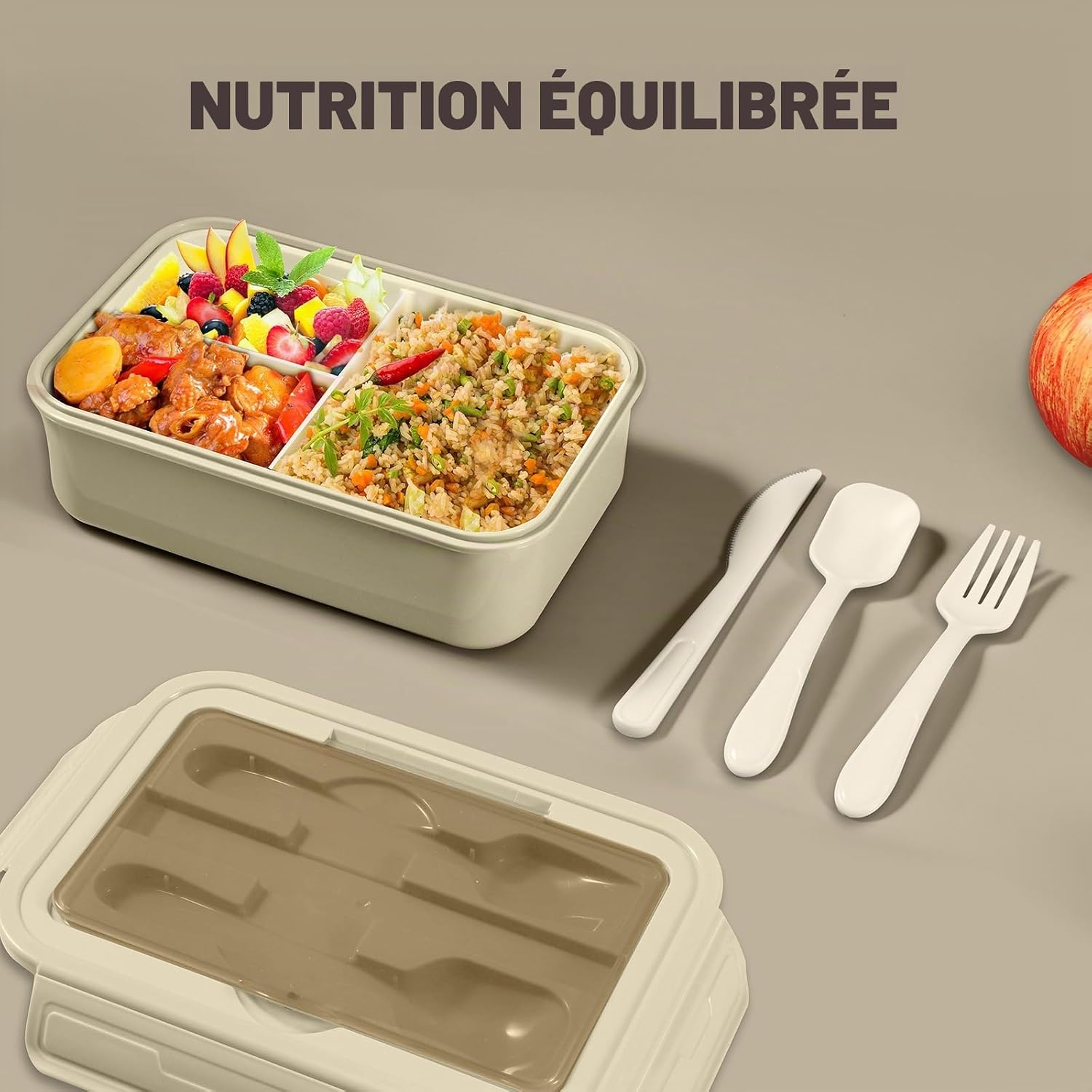 Repas équilibré dans la boîte avec ses couverts