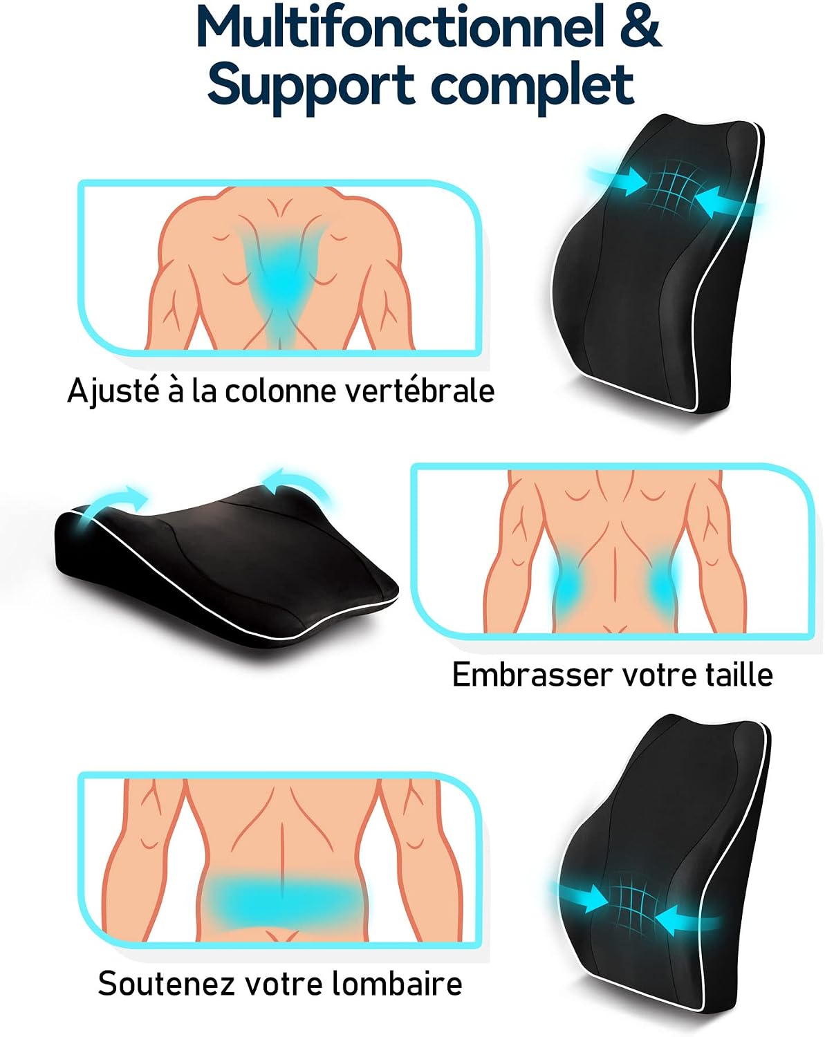 Coussin adapté au siège de bureau, de voiture ou de train