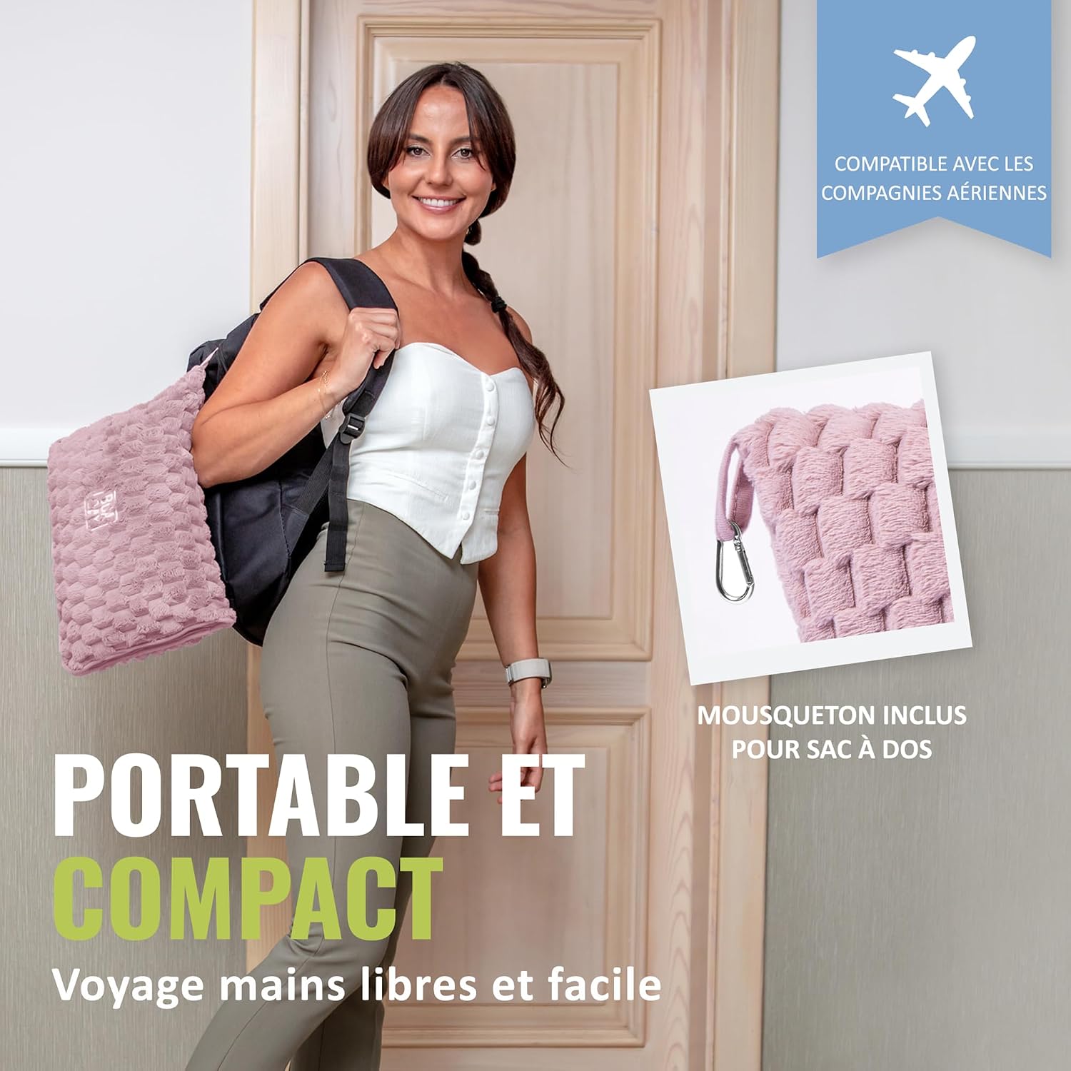 Couverture repliée en pochette portée à la main, compacte