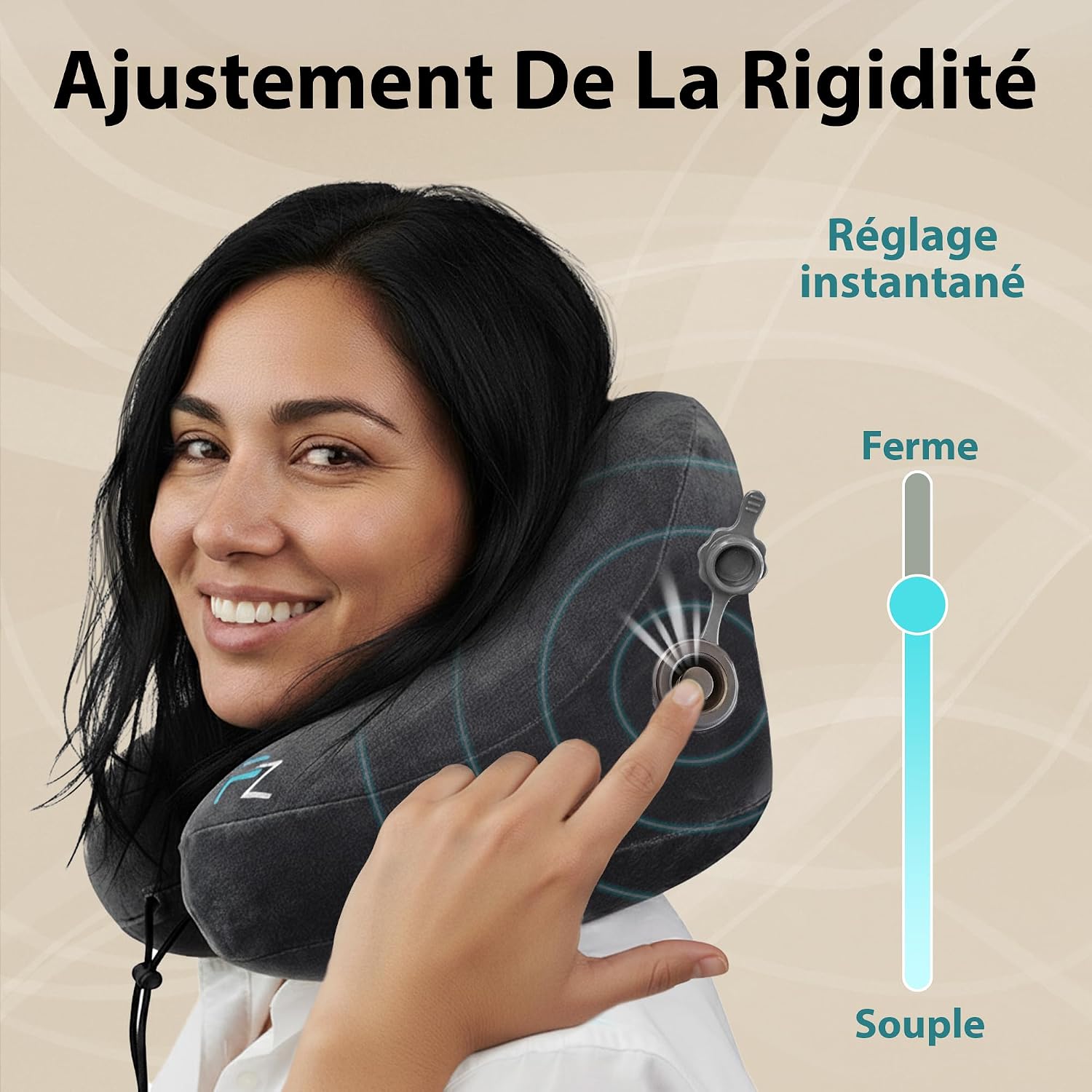 Voyageuse réglant la fermeté de loreiller gonflable