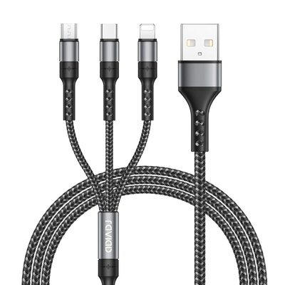 Câble de charge 3 en 1 USB-C, Lightning et Micro USB, 1,2 m