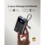 Batterie 20 000 mAh pour environ deux jours dénergie