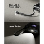 Câble USB-C intégré et lampe torche de la batterie