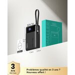 Batterie externe à côté de sa boîte, garantie 3 ans