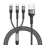 Câble de charge 3 en 1 noir avec embouts USB-C, Lightning et Micro USB