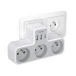 Multiprise murale blanche avec 3 prises et 3 ports USB dont 1 USB-C