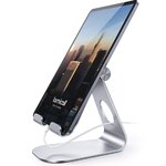 Support de tablette Lamicall en aluminium gris avec une tablette posée