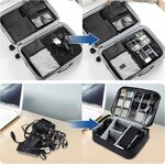 Câbles, chargeur et batterie rangés dans la trousse