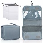 Trousse de toilette grise à suspendre avec ses pochettes transparentes