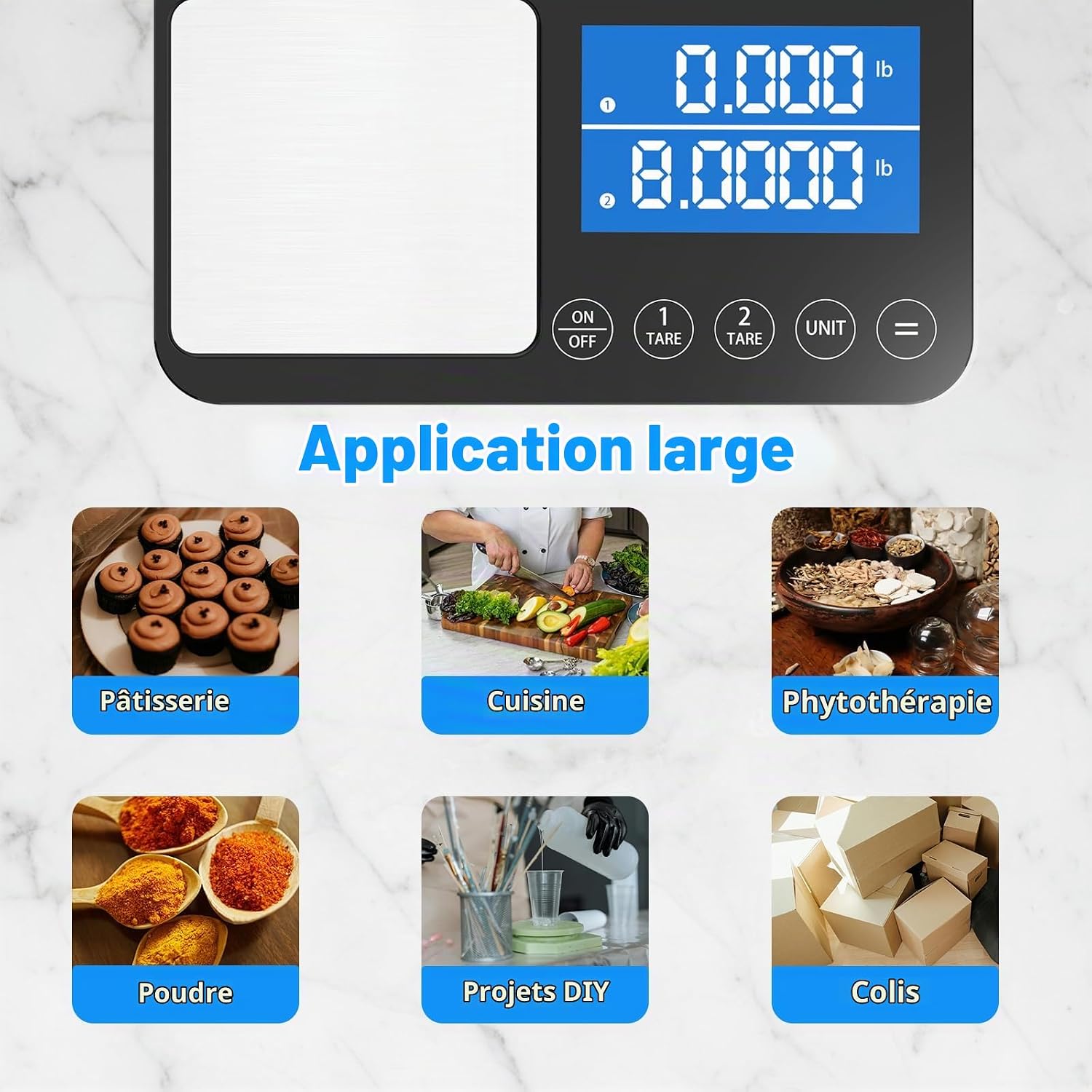 Diyife Balance Cuisine Haute Double Plateforme [500G/0.01G &amp; 15Kg/1G] 8